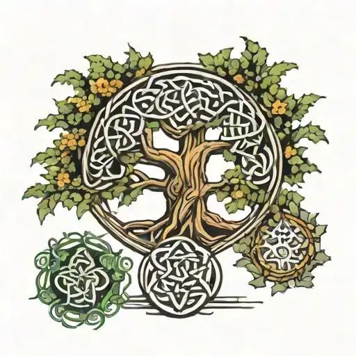Celtic Triquetra At Center Of Yggdrasil Tree