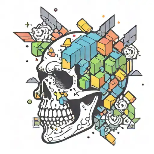 Tetris Pieces Falling Into An Open Skull