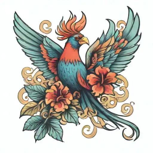 Rising Phoenix With Hibiscus Flowers