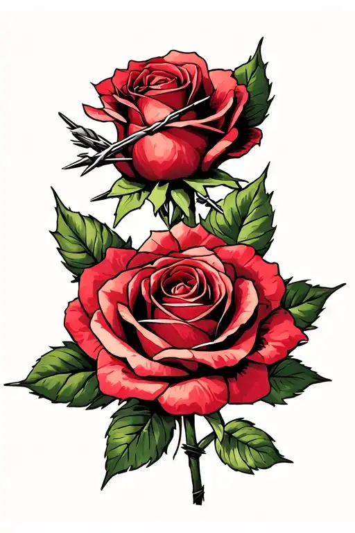 Barbed Wire And Rose Intertwined