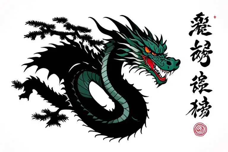 Dragon With Pine Tree And Songahm Taekwondo Star