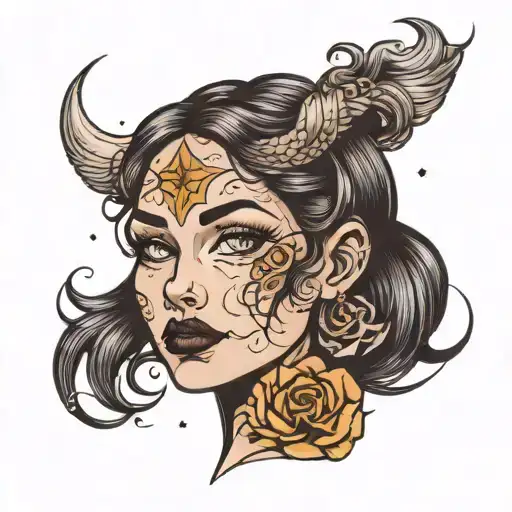 Woman Face With A Moon