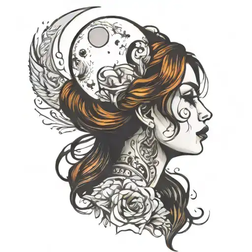 Woman Face With A Moon