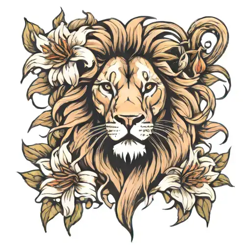 Lion And Lilies Blooming Along