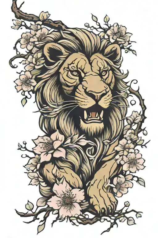 Cherry Blossom And Lion Roaring
