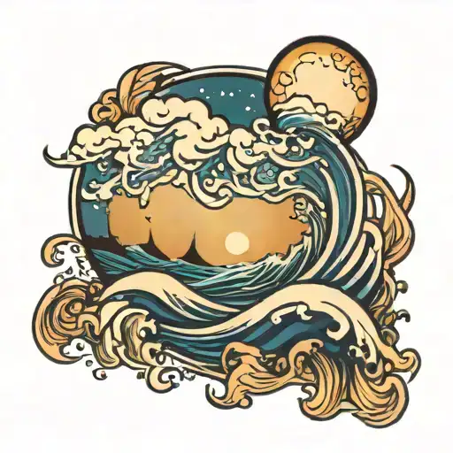 Crescent Moon And Ocean Waves