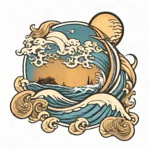 Crescent Moon And Ocean Waves