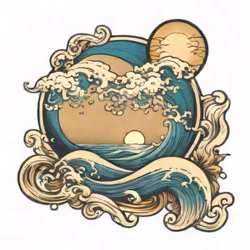 Crescent Moon And Ocean Waves