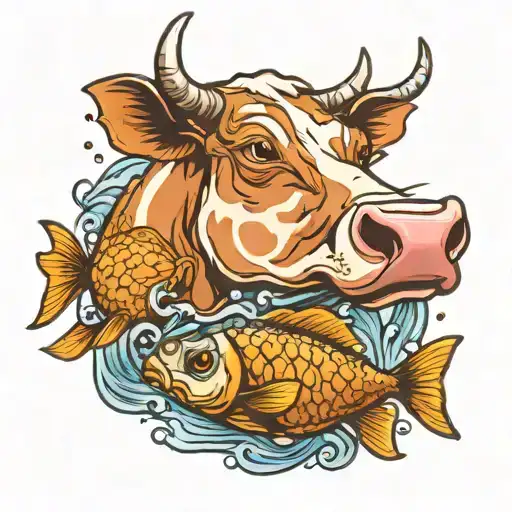 Cow And Fish Swimming