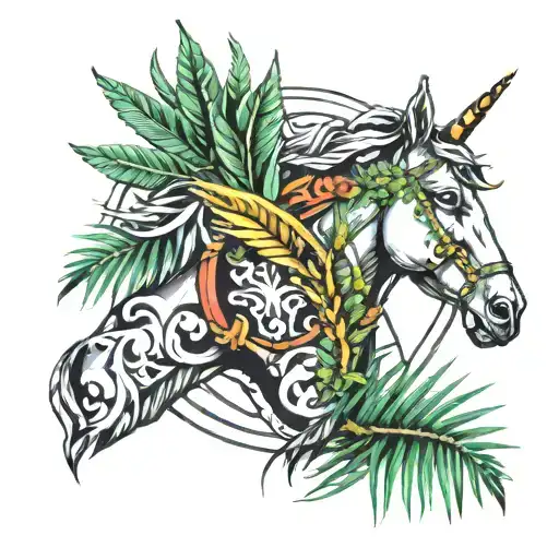 Laurel Wreath With Porsche Horse And Palm Tree Inside
