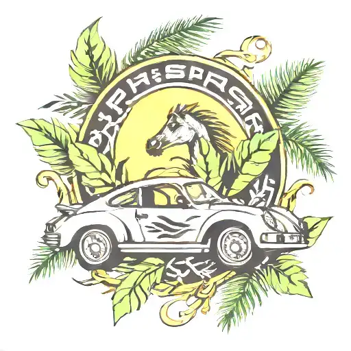 Laurel Wreath With Porsche Horse And Palm Tree Inside