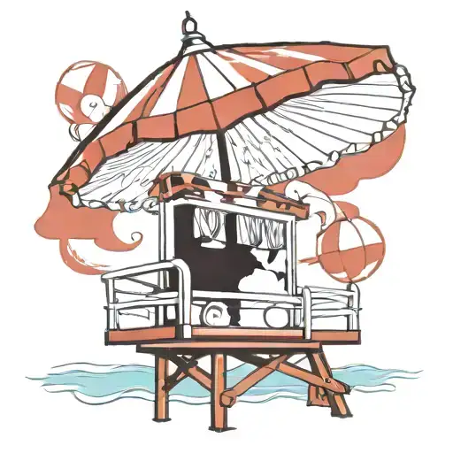 Lifeguard Stand At Pool With Umbrella