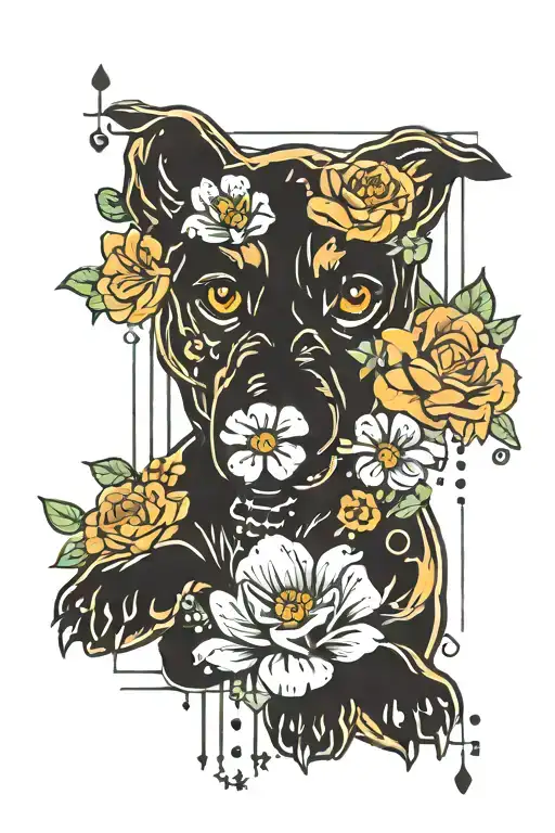 Dog Paw Print And Flowers And Morse Code