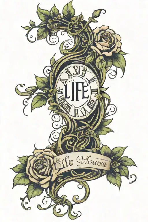 Long Vines And Flowers With Roman Numerals In It And Quote That Says Life Moves On