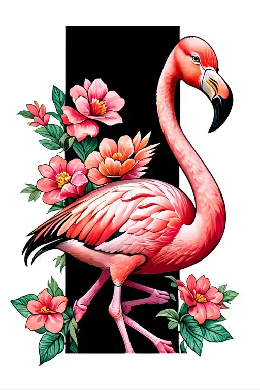 Pink Flamingo With Flowers