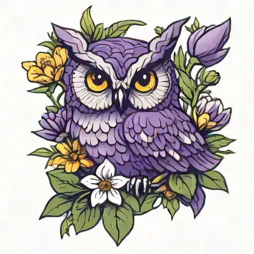 Purple Horned Owl In A Bed Of Lego Wildflowers Growing