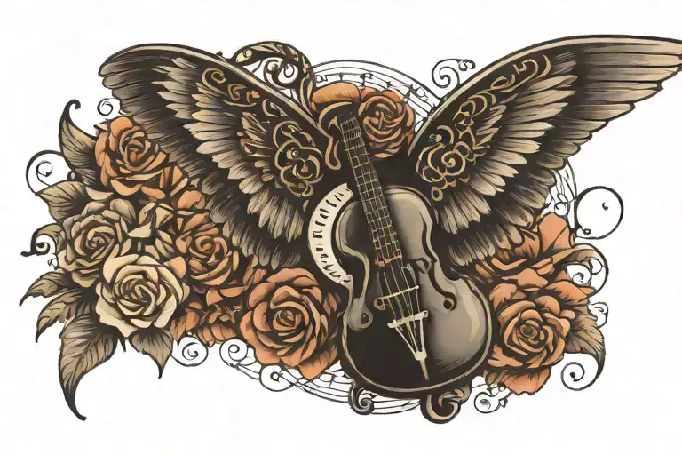 Flowers In Wings And Music Notes In The Middle
