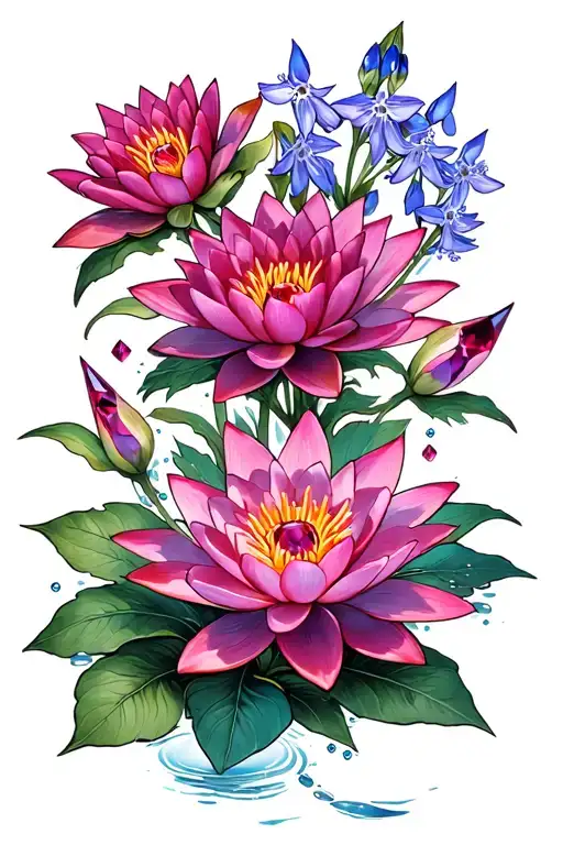 Rubies Onyx Water Lillies And Larkspur