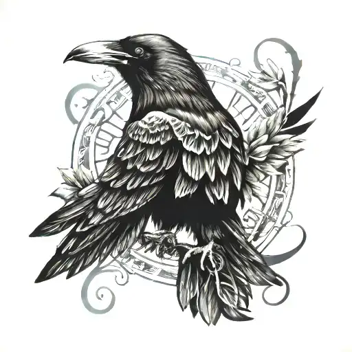 Crow With Nordic Runes