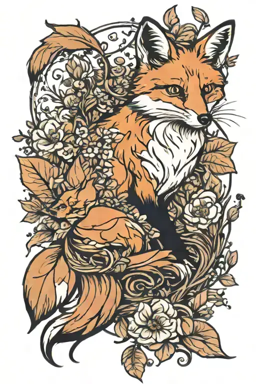 Woodland Fox With Robin And Flowers