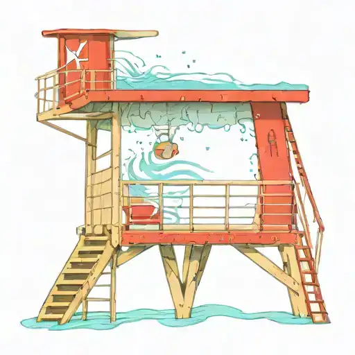 Lifeguard Stand At Pool With Water Splashing