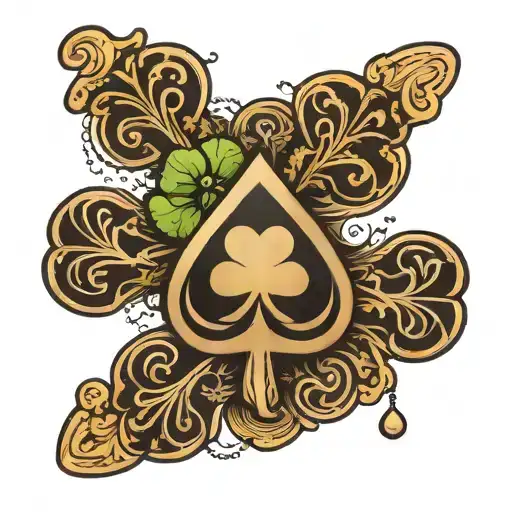 Ace Of Clubs Card With Four Leaf Clover Inside The Card