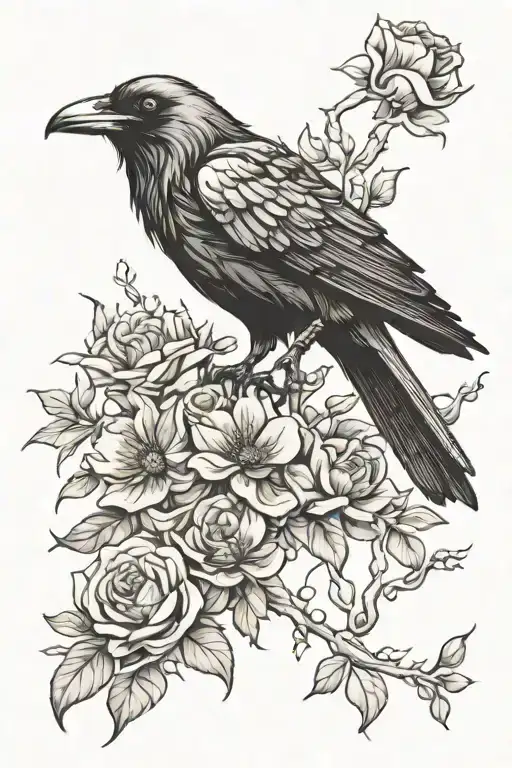 Raven With Flowers