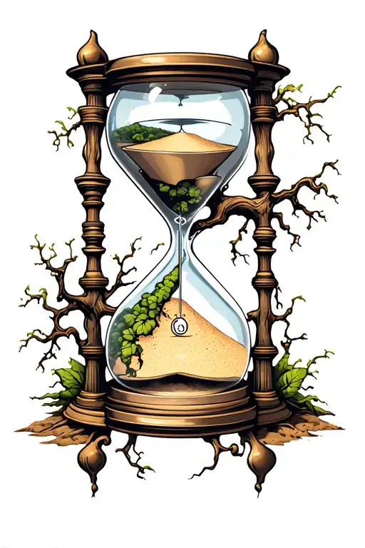 Tree Growing Through Hourglass With Sand Clock Macabre