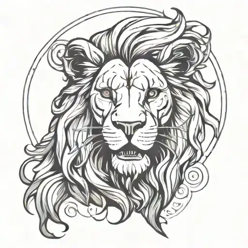 Create A Template For A Tattoo Of A Lion Head That Looks Menacing And Also Make The Zodiac Sign And