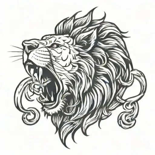 Black And White Roaring Lion Head Side Being Stabbed Side Profile