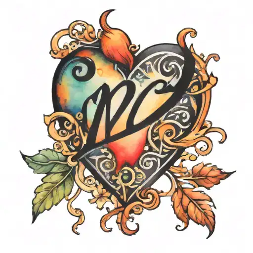 Watercolor Heart With Letters M And Letter I