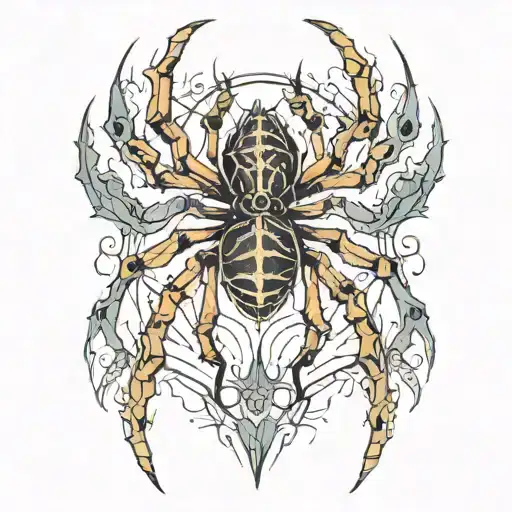 A Spine Spider Tattoo That's Wispy Down The Spine And Long