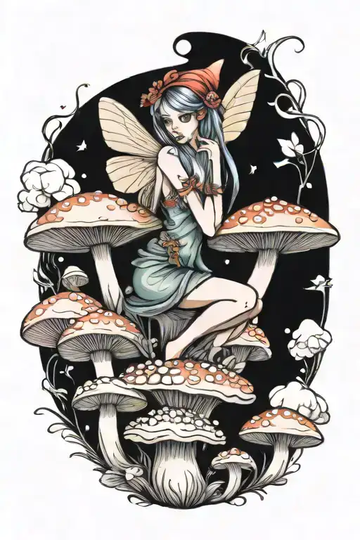 Fairy Sitting On Mushrooms