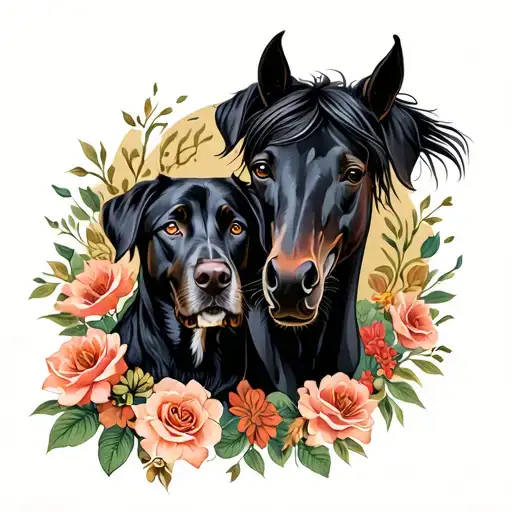 Black Labrador Horse And Dog