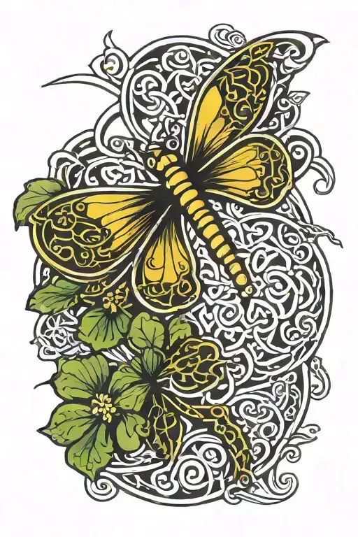 Celtic Clover With Dragonfly