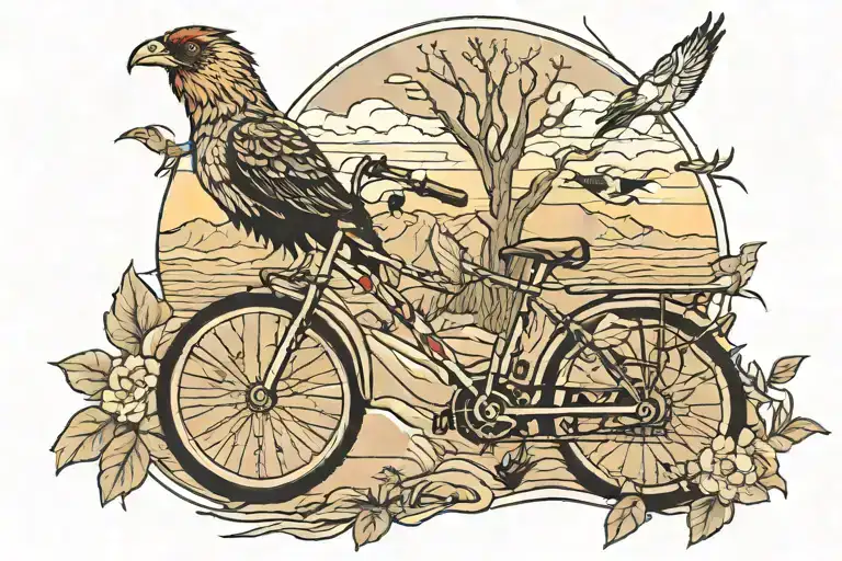 Arizona Landscape With A Bike And 3 Birds
