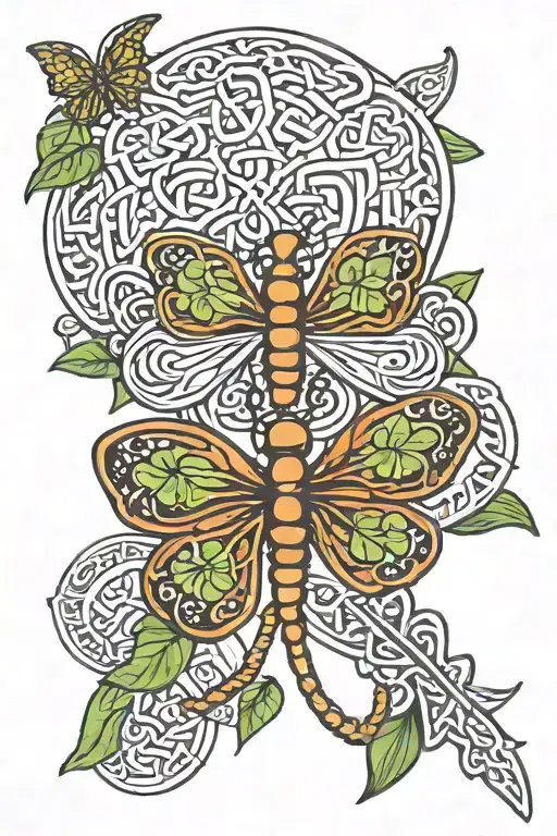 Celtic Knot 3 Leaf Clover With Dragonfly