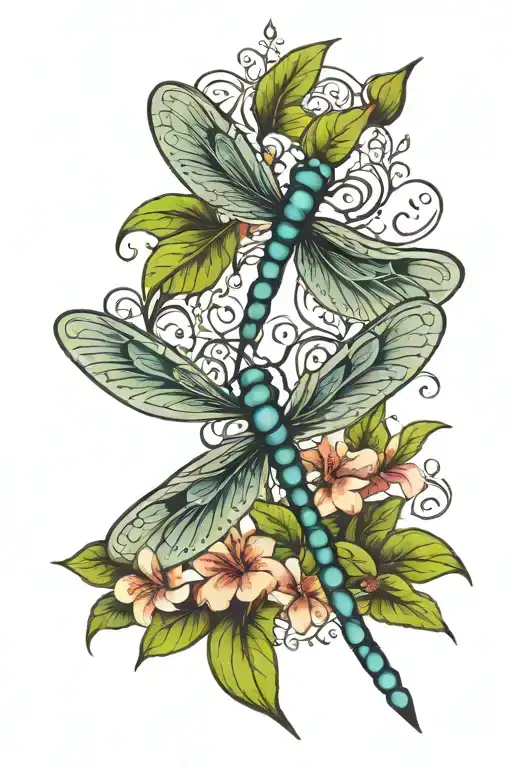 Memorial Tattoo For Dad With Dragonfly And 3 Leaf Intertwined