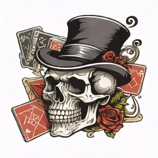 Skull With Bowler Hat With Playing Cards Of Two Black Eights And Two Aces