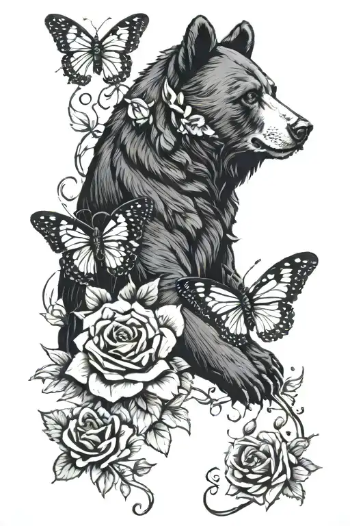 Black Bear Roses Cross Butterfly