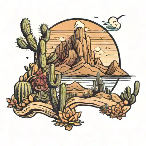 Mountains Desert Cactus Ocean