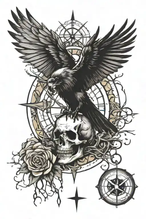 Graveyard Skull Crow And Compass
