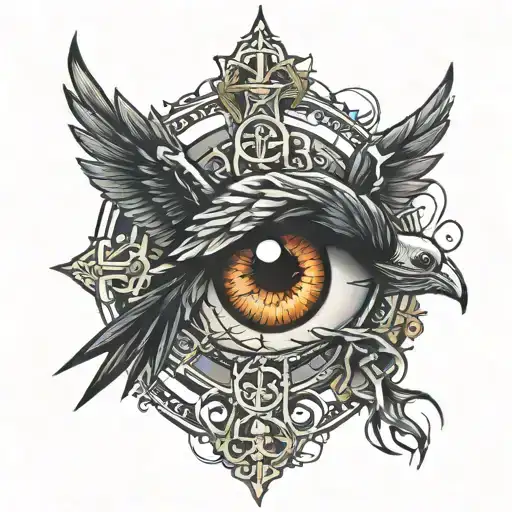 Eye With Thorns Crow And A Cross