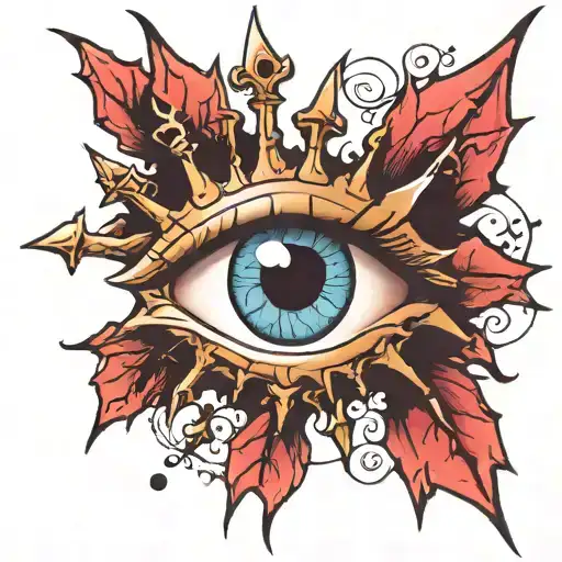 Eye With Thorns Crown And A Cross And Tears