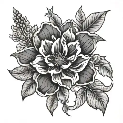 Black And White Fineline Birth Flower February And July Birth Flower