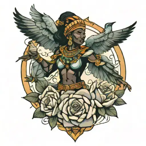 African Warrior Roses And Birds Flying