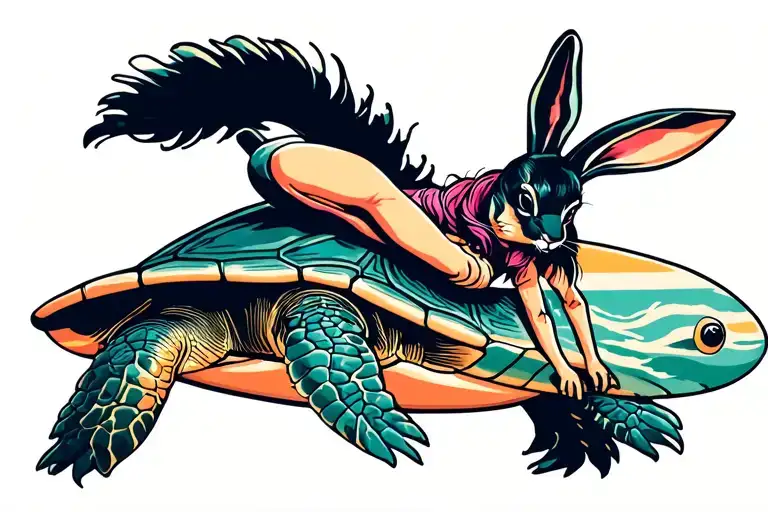 Rabbit Surfer Girl On Turtle