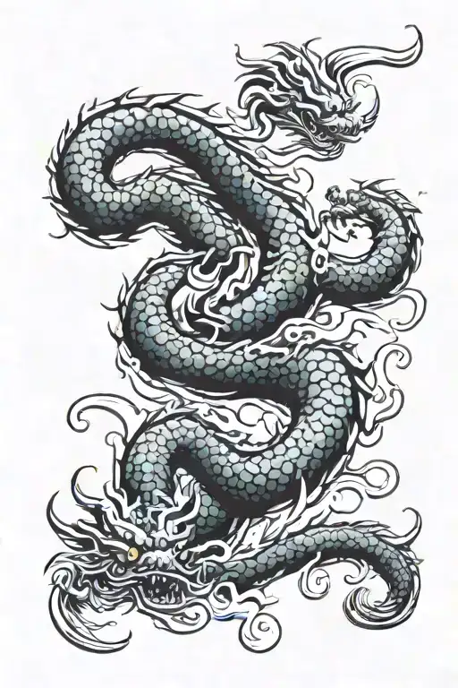 Shen Long Passing Through Dragon Balls Symbolizing Ying Yang