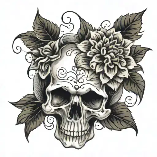 Skull With Dahlia Flower