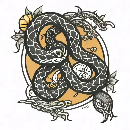 Two Snakes With Sun And Moon